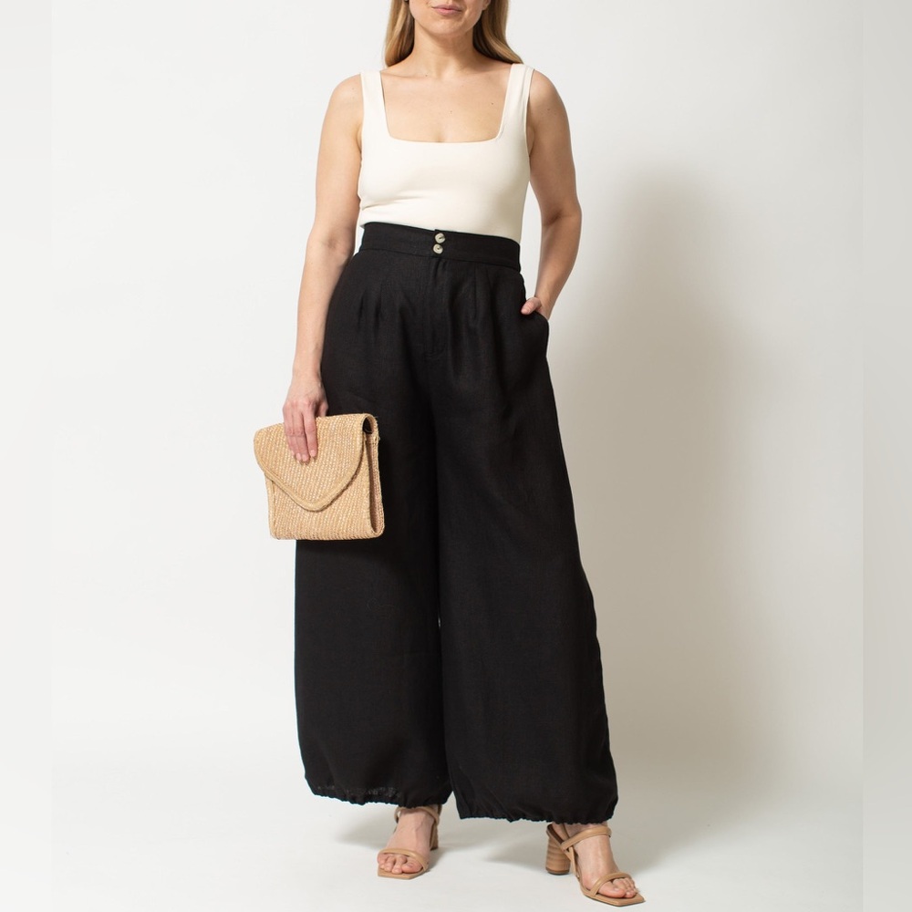 New Selva Negra Rita Barrel Pant 100% Linen Size 14 Black - Picture 10 of 16